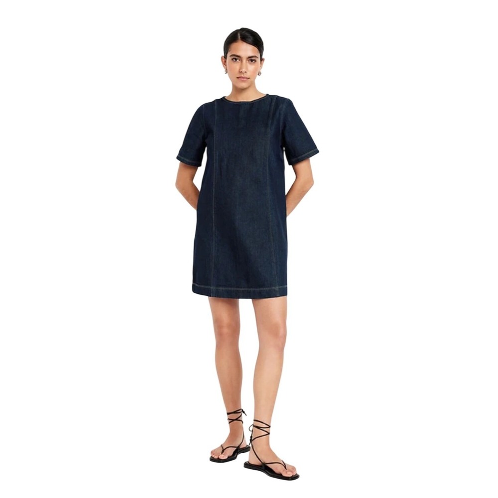 Old Navy Denim Short Sleeve Shift Mini Dress XXL 2XL Dark Wash Lagenlook Cotton